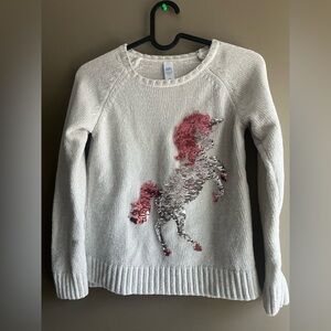 Justice White Sweater with Pink Unicorn Design